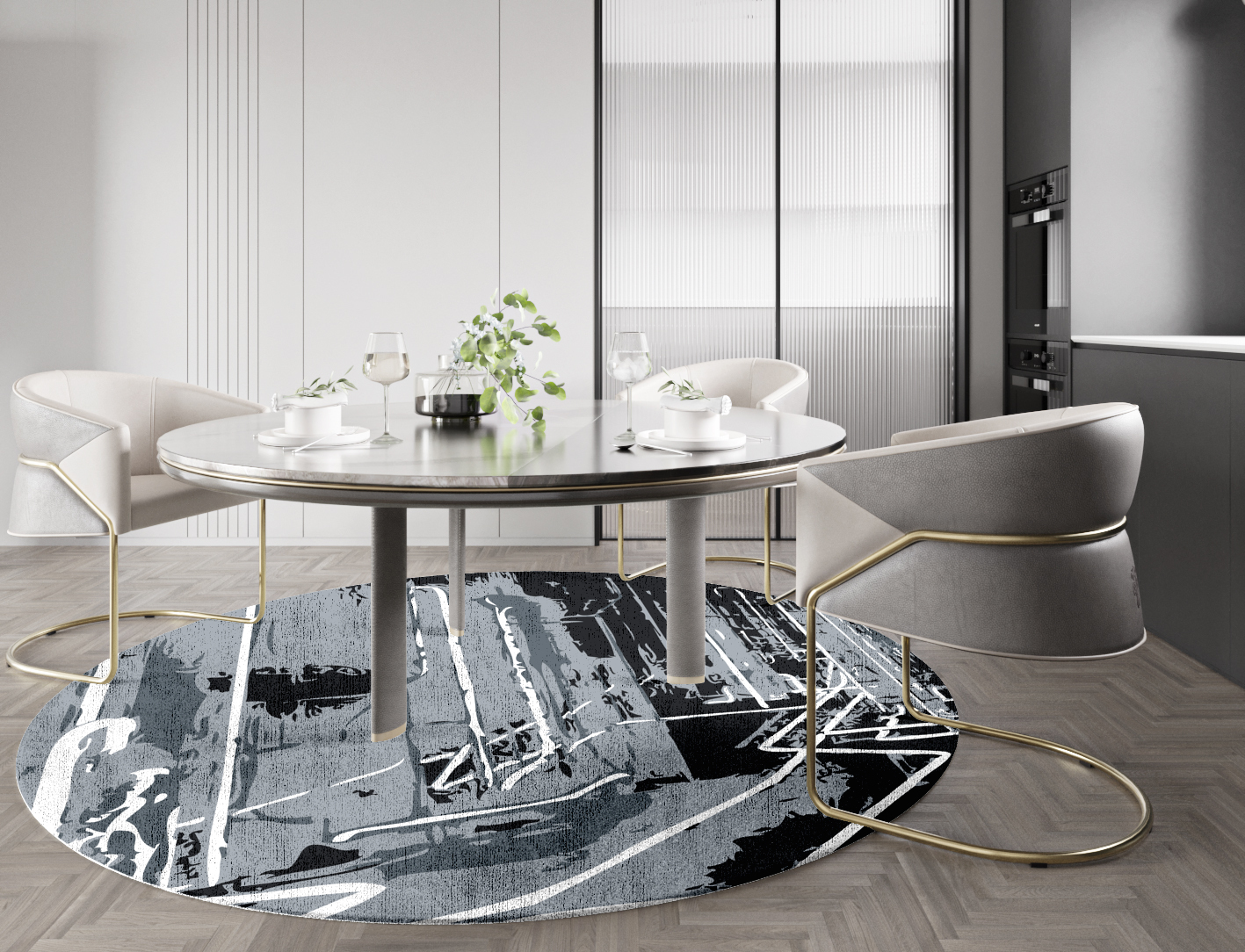 Eclat Grey Monochrome Round Hand Knotted Bamboo Silk Custom Rug by Rug Artisan