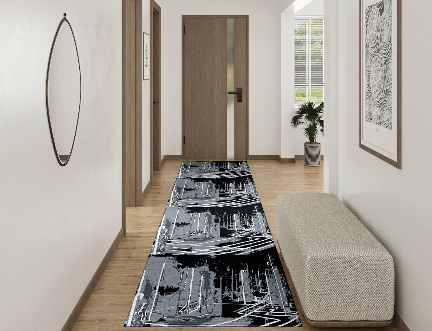 Eclat Grey Monochrome Runner Hand Knotted Tibetan Wool Custom Rug by Rug Artisan