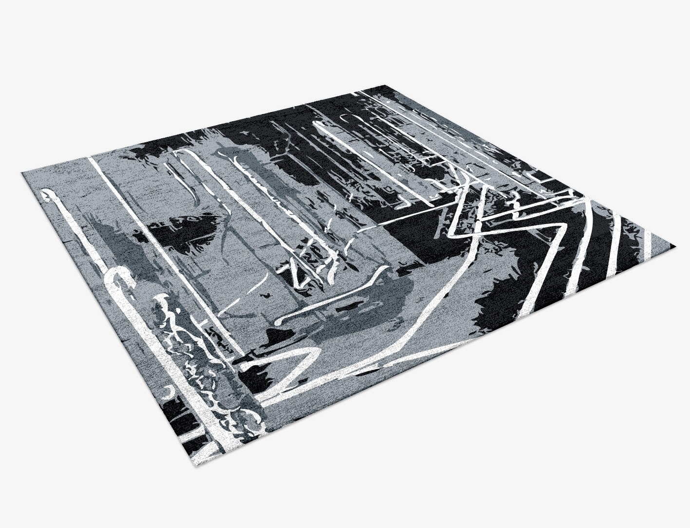 Eclat Grey Monochrome Square Hand Knotted Bamboo Silk Custom Rug by Rug Artisan