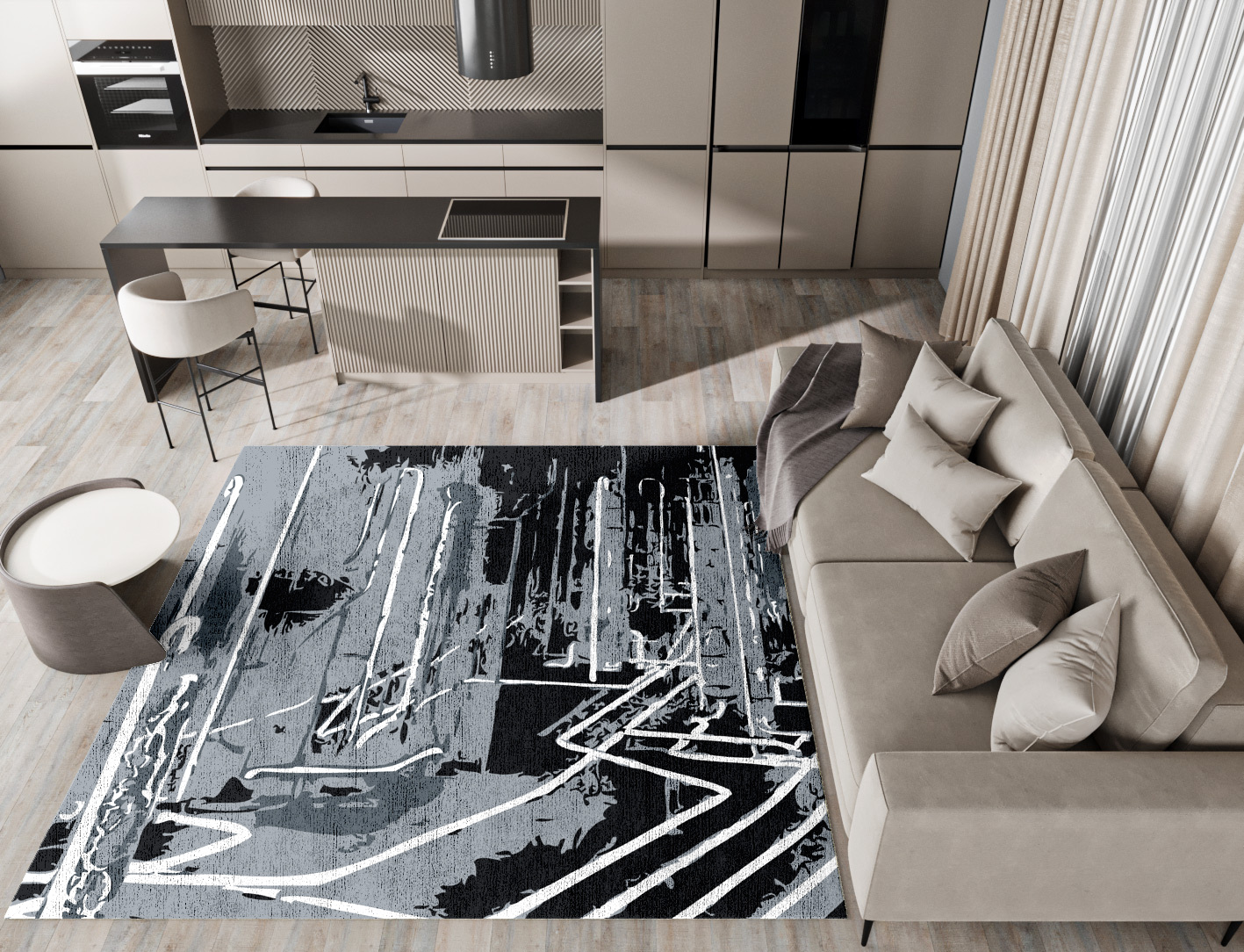 Eclat Grey Monochrome Square Hand Knotted Bamboo Silk Custom Rug by Rug Artisan