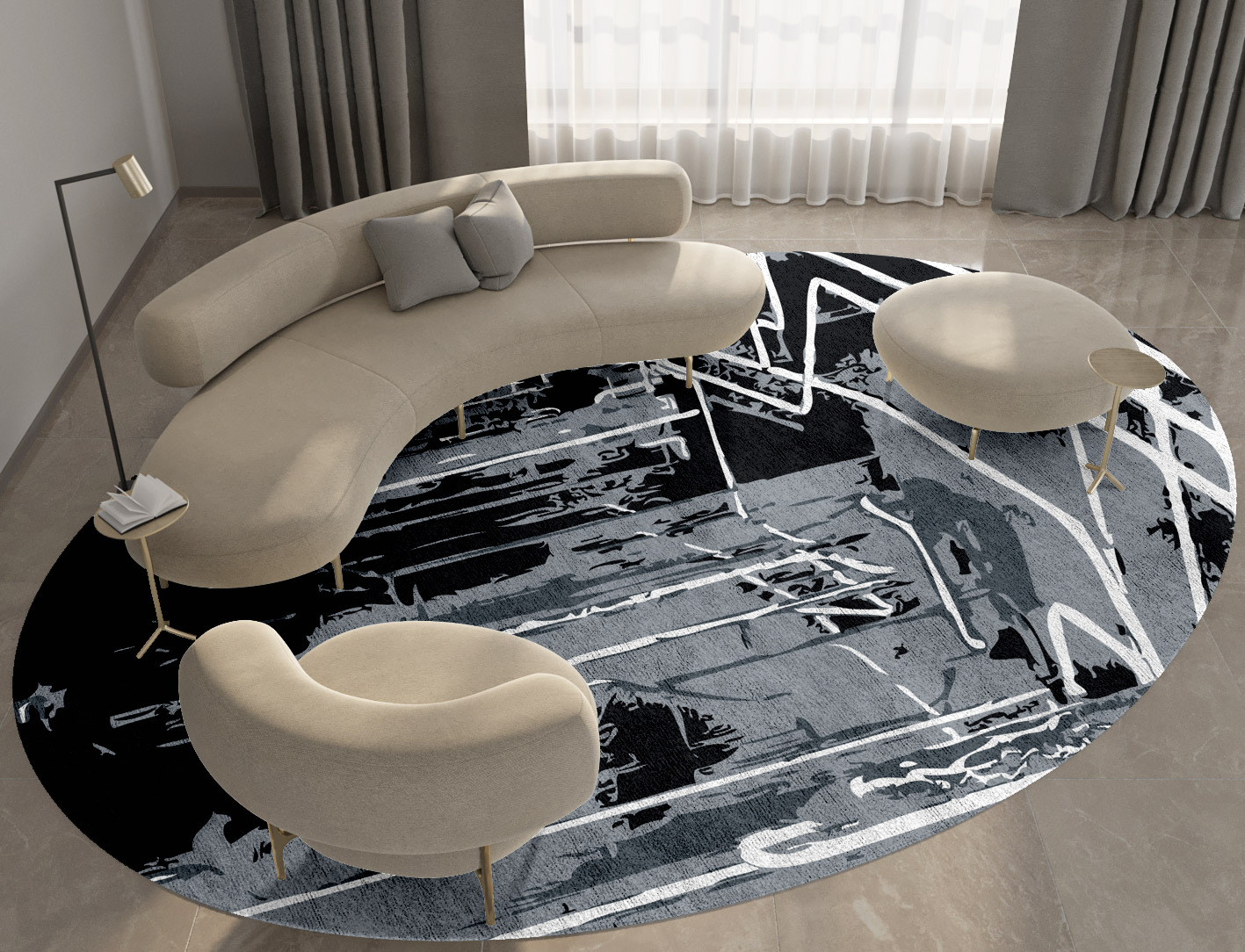 Eclat Grey Monochrome Oval Hand Tufted Bamboo Silk Custom Rug by Rug Artisan