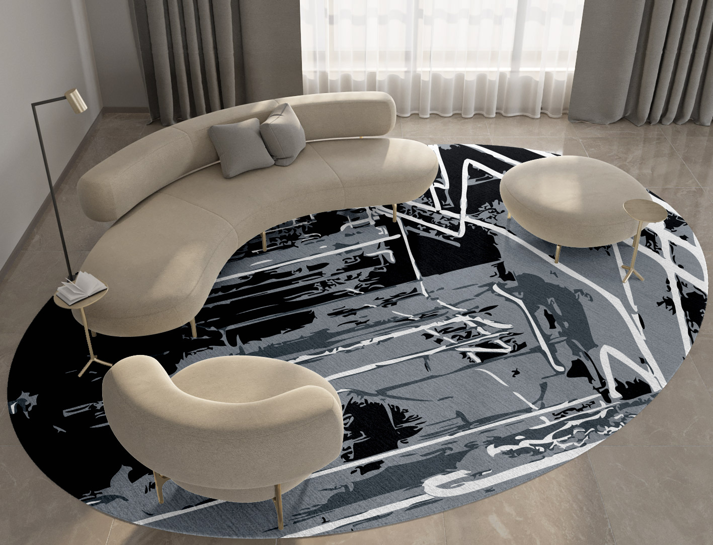 Eclat Grey Monochrome Oval Hand Tufted Pure Wool Custom Rug by Rug Artisan