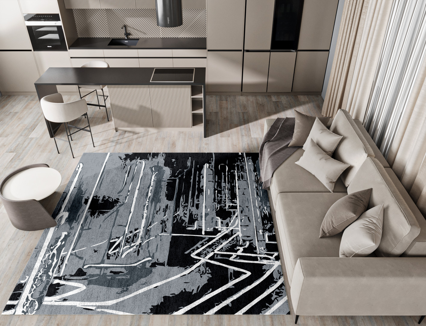 Eclat Grey Monochrome Square Hand Tufted Bamboo Silk Custom Rug by Rug Artisan