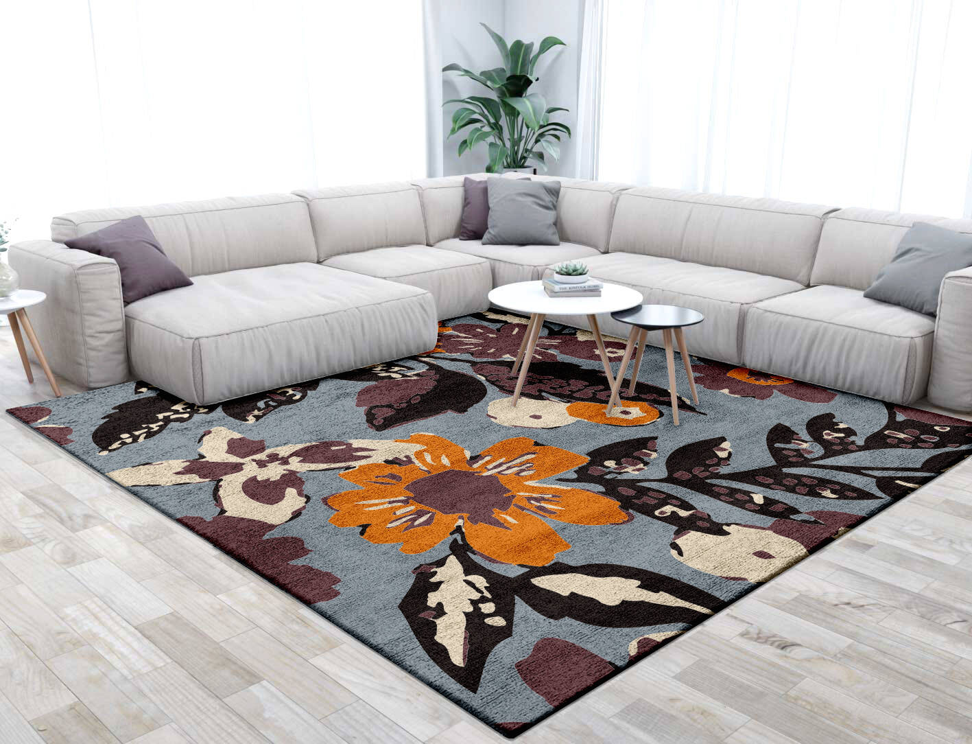 Eden Floral Square Hand Tufted Bamboo Silk Custom Rug by Rug Artisan