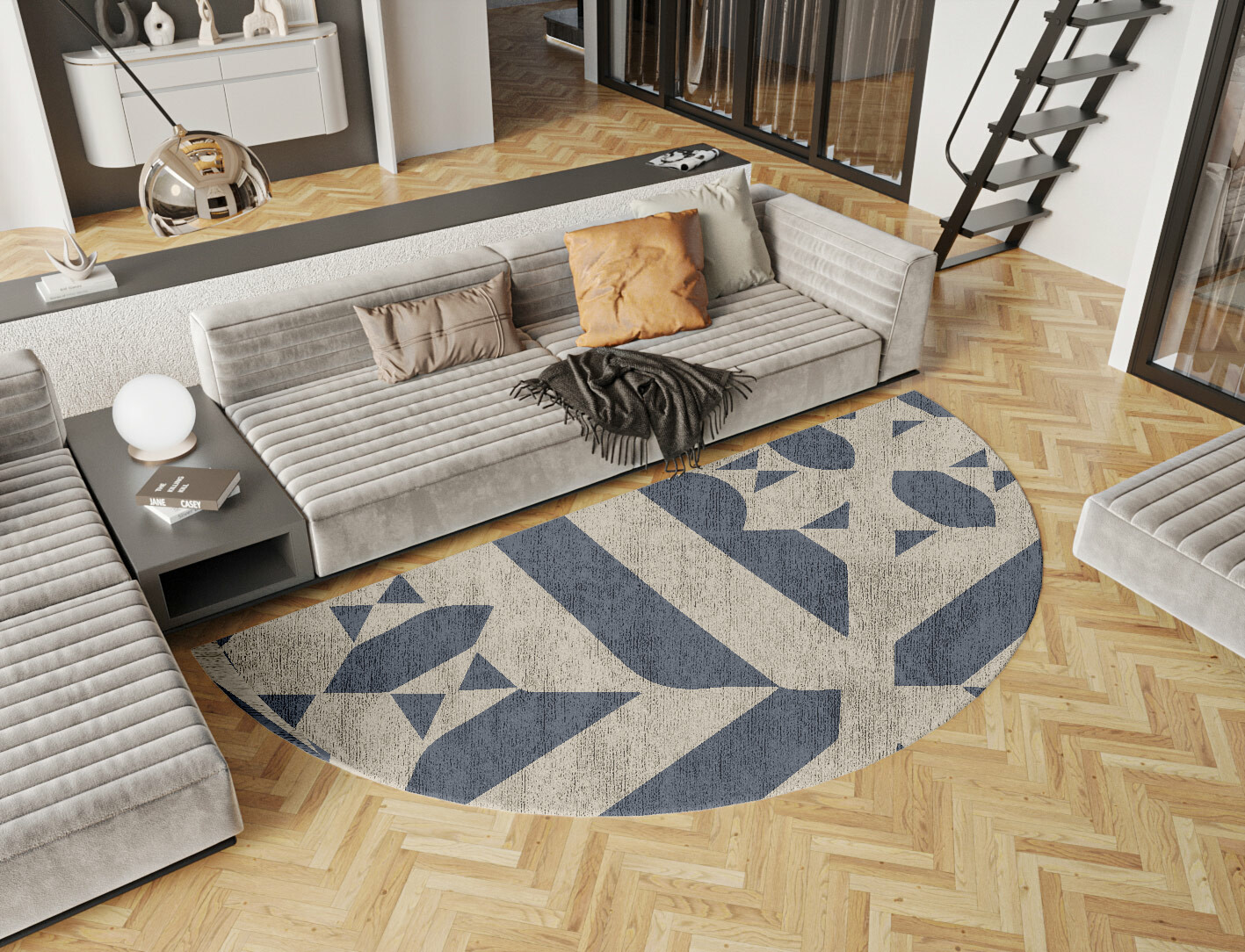 Elan Geometric Halfmoon Hand Knotted Bamboo Silk Custom Rug by Rug Artisan