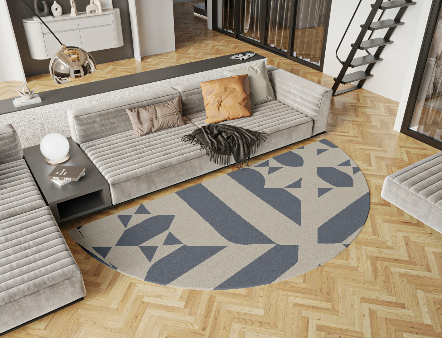 Elan Geometric Halfmoon Hand Knotted Tibetan Wool Custom Rug by Rug Artisan