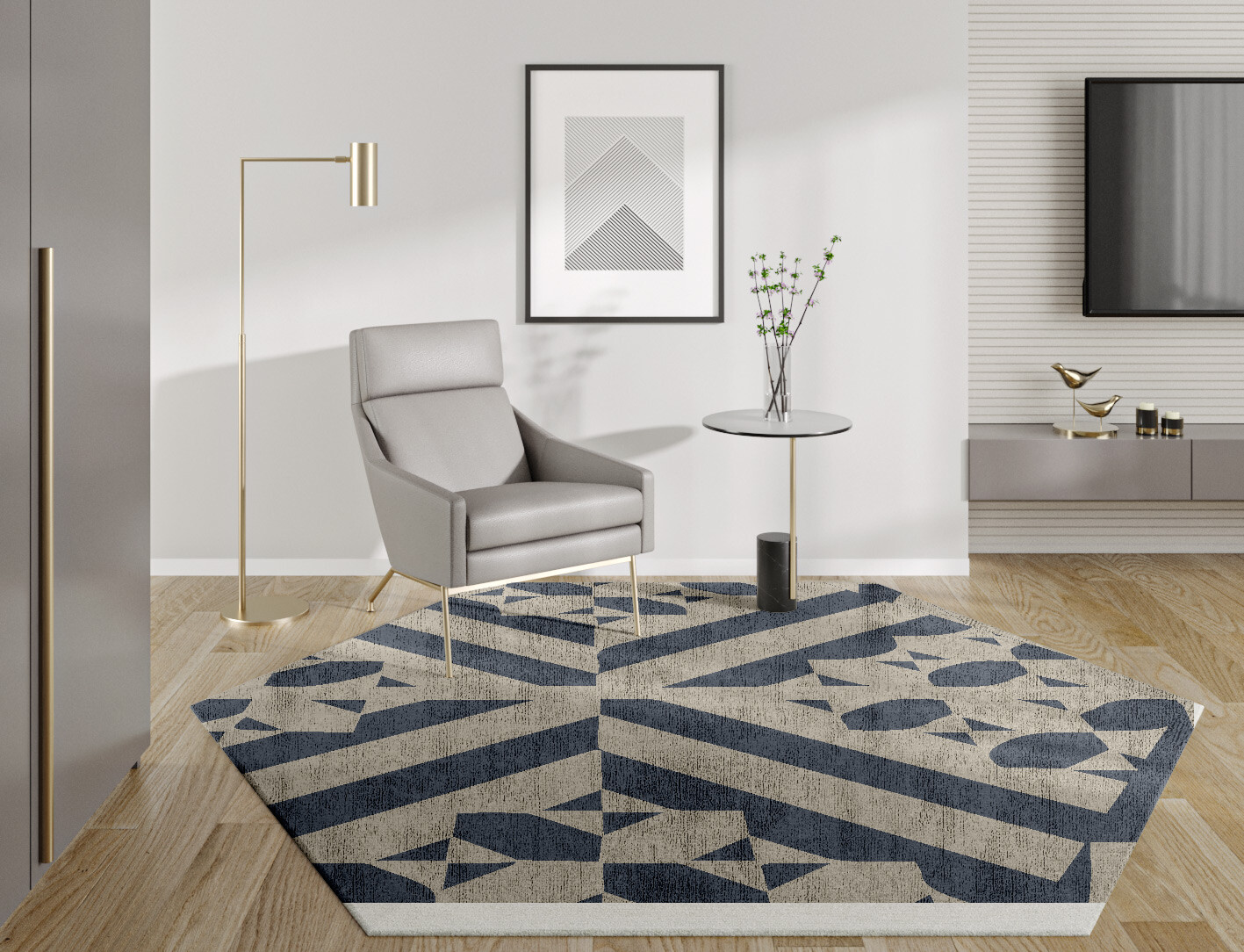 Elan Geometric Hexagon Hand Knotted Bamboo Silk Custom Rug by Rug Artisan