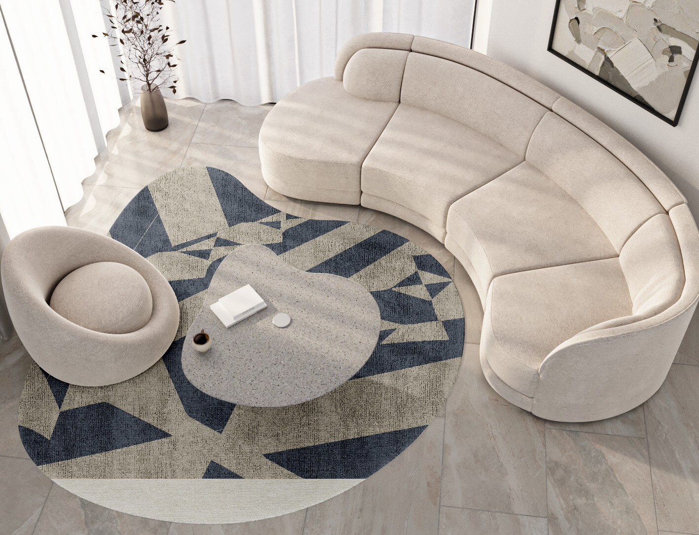 Elan Geometric Splash Hand Knotted Bamboo Silk Custom Rug by Rug Artisan