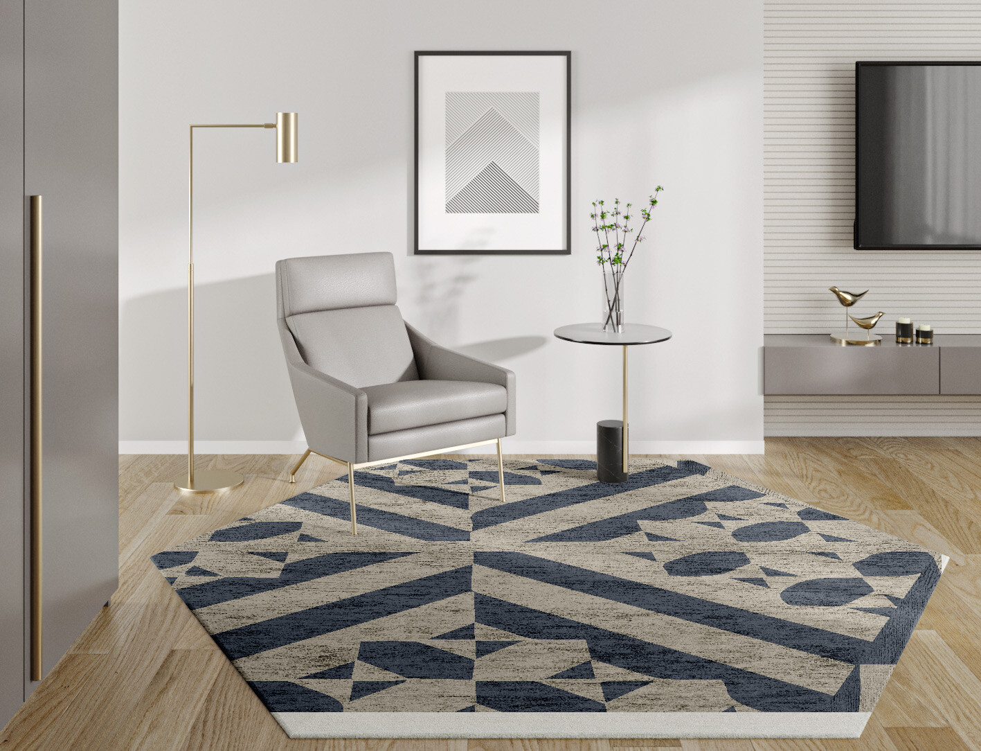 Elan Geometric Hexagon Hand Tufted Bamboo Silk Custom Rug by Rug Artisan