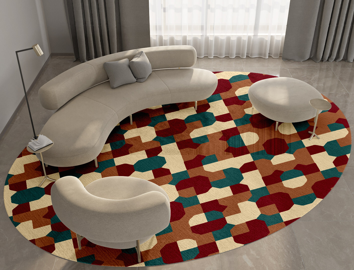 Elementary Geometric Oval Hand Knotted Bamboo Silk Custom Rug by Rug Artisan