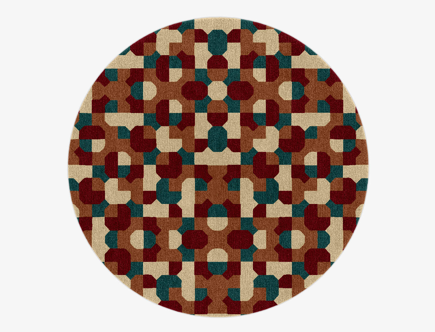 Elementary Modern Geometrics Round Hand Knotted Tibetan Wool Custom Rug by Rug Artisan