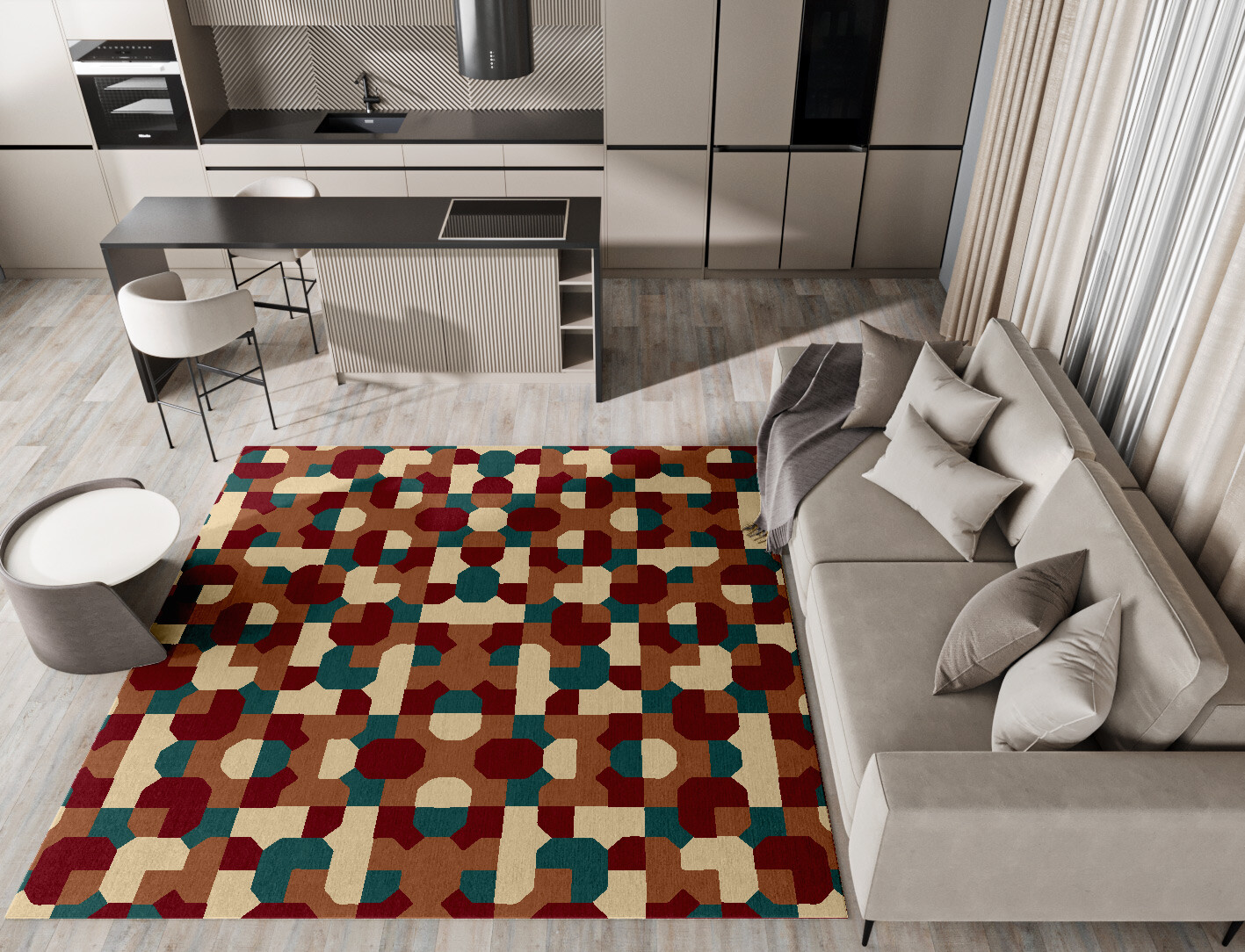 Elementary Geometric Square Hand Knotted Tibetan Wool Custom Rug by Rug Artisan
