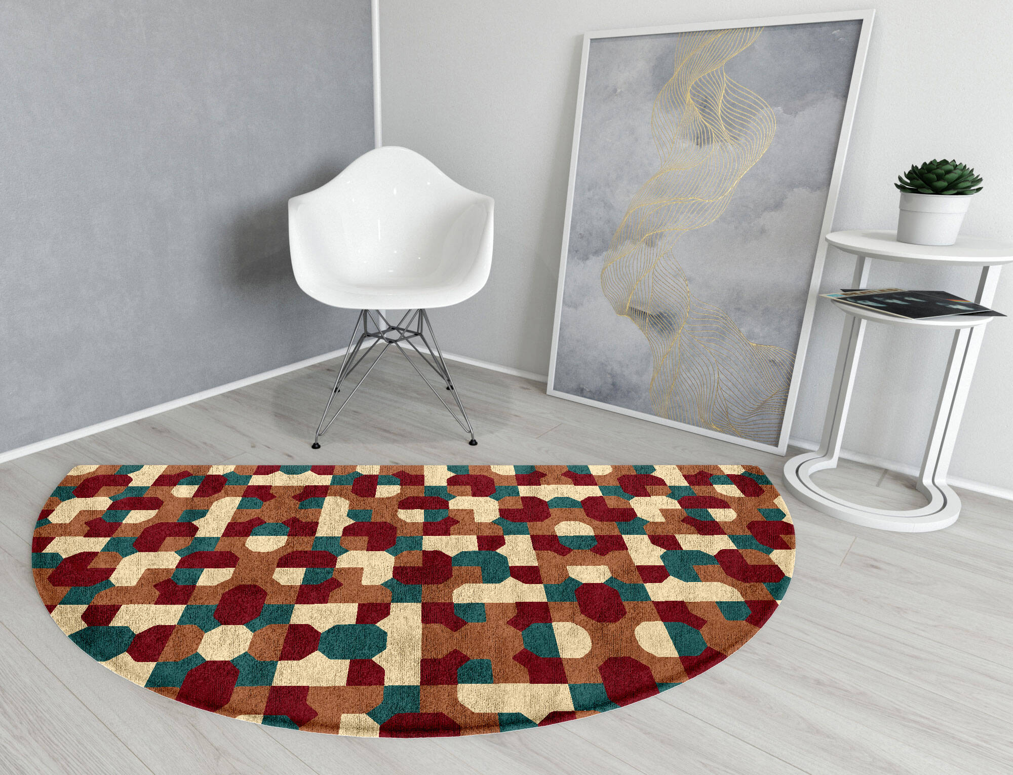 Elementary Modern Geometrics Halfmoon Hand Tufted Bamboo Silk Custom Rug by Rug Artisan