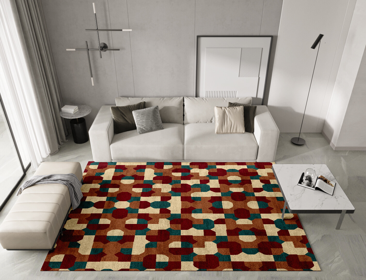 Elementary Geometric Rectangle Hand Tufted Bamboo Silk Custom Rug by Rug Artisan