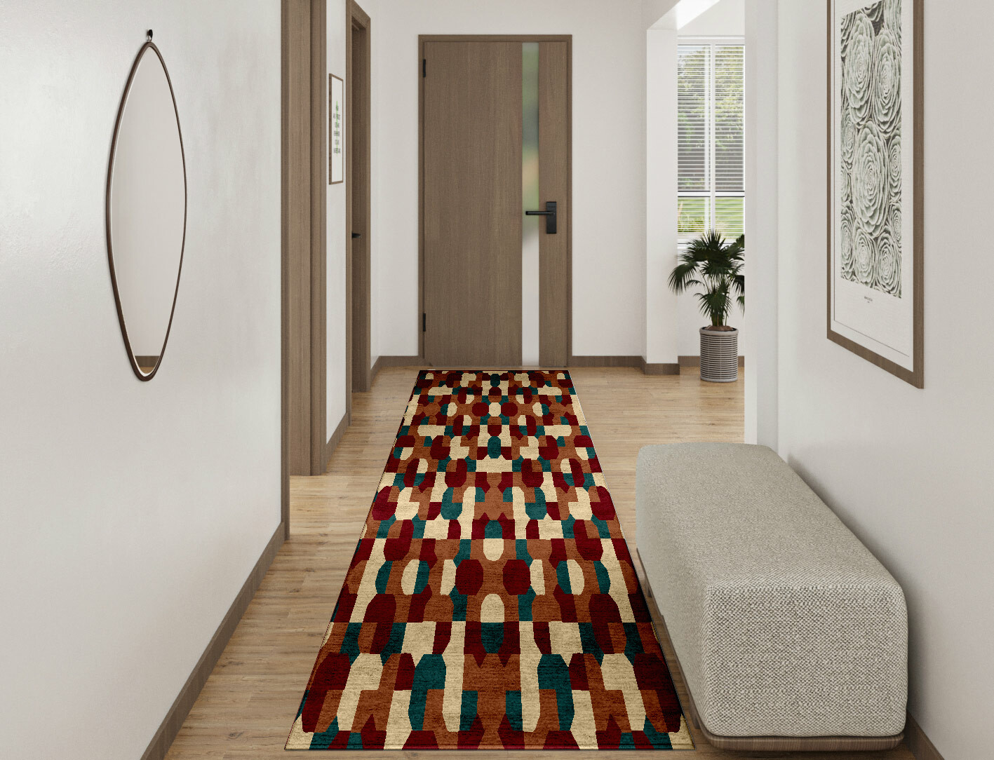 Elementary Geometric Runner Hand Tufted Bamboo Silk Custom Rug by Rug Artisan