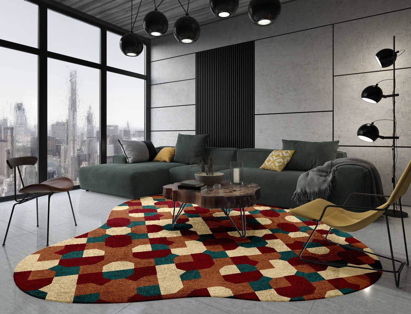 Elementary Modern Geometrics Splash Hand Tufted Bamboo Silk Custom Rug by Rug Artisan