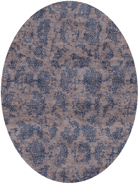 Erased Indigo Vintage Oval Hand Knotted Bamboo Silk Custom Rug by Rug Artisan