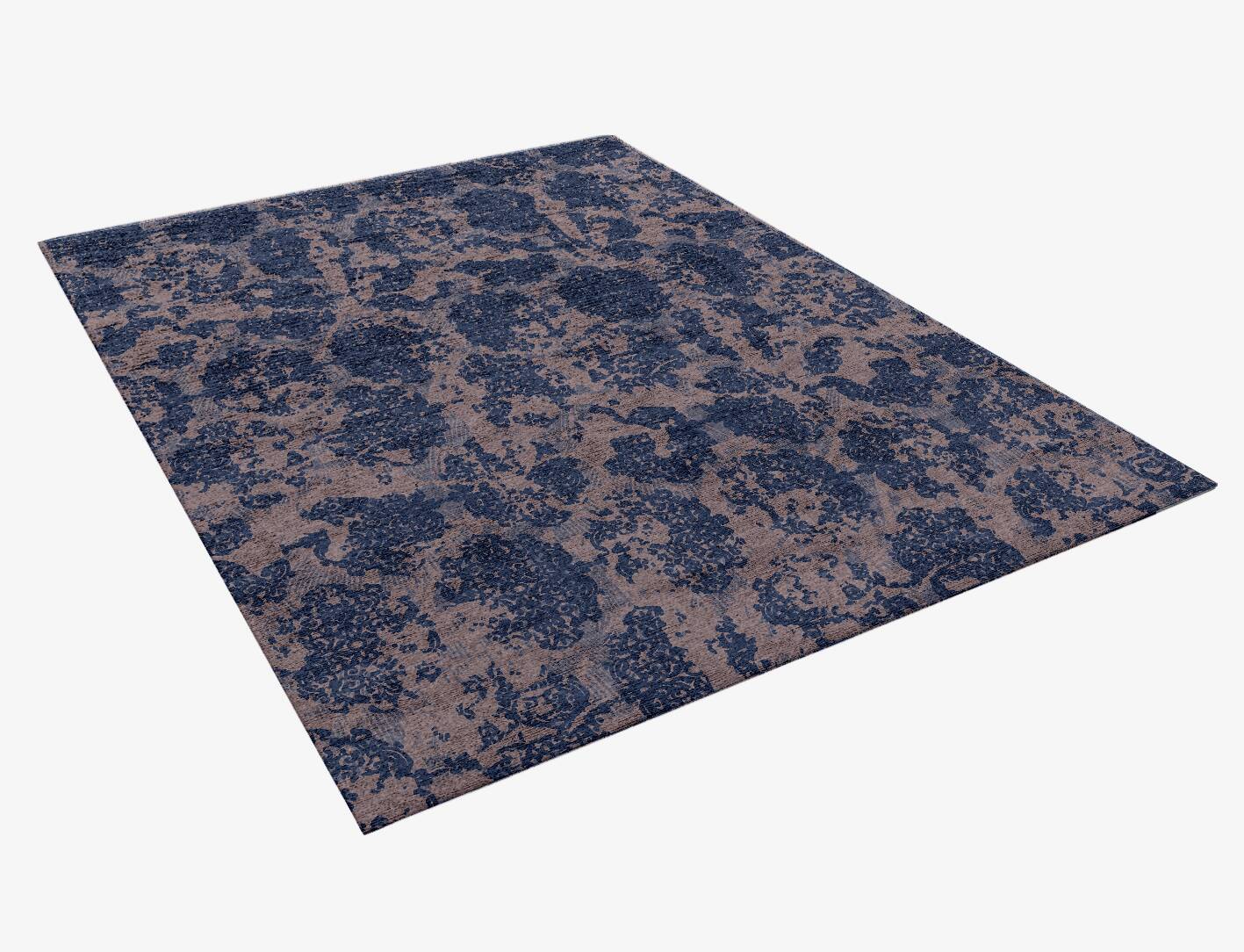 Erased Indigo Vintage Rectangle Hand Knotted Bamboo Silk Custom Rug by Rug Artisan