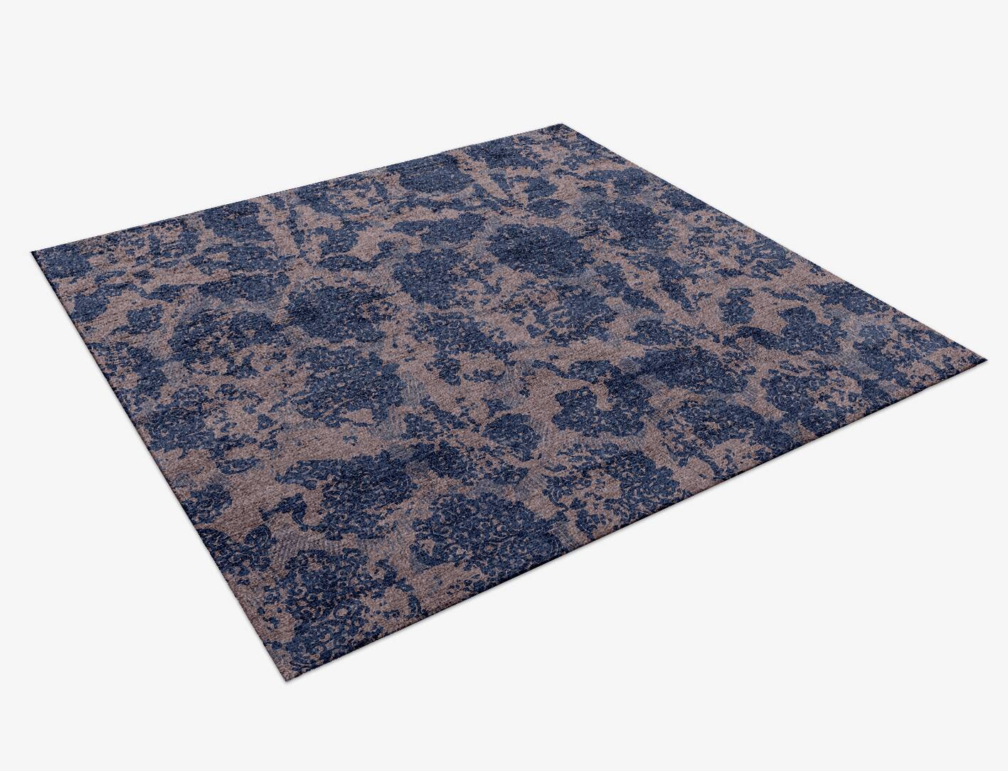 Erased Indigo Vintage Square Hand Knotted Bamboo Silk Custom Rug by Rug Artisan