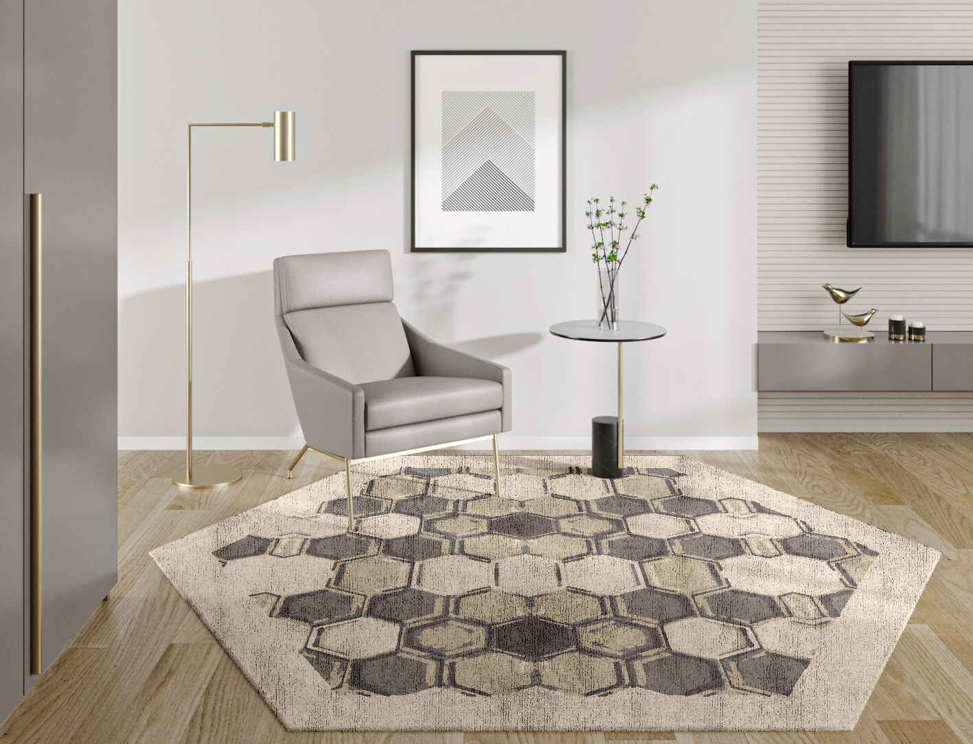 Essence Origami Hexagon Hand Tufted Bamboo Silk Custom Rug by Rug Artisan