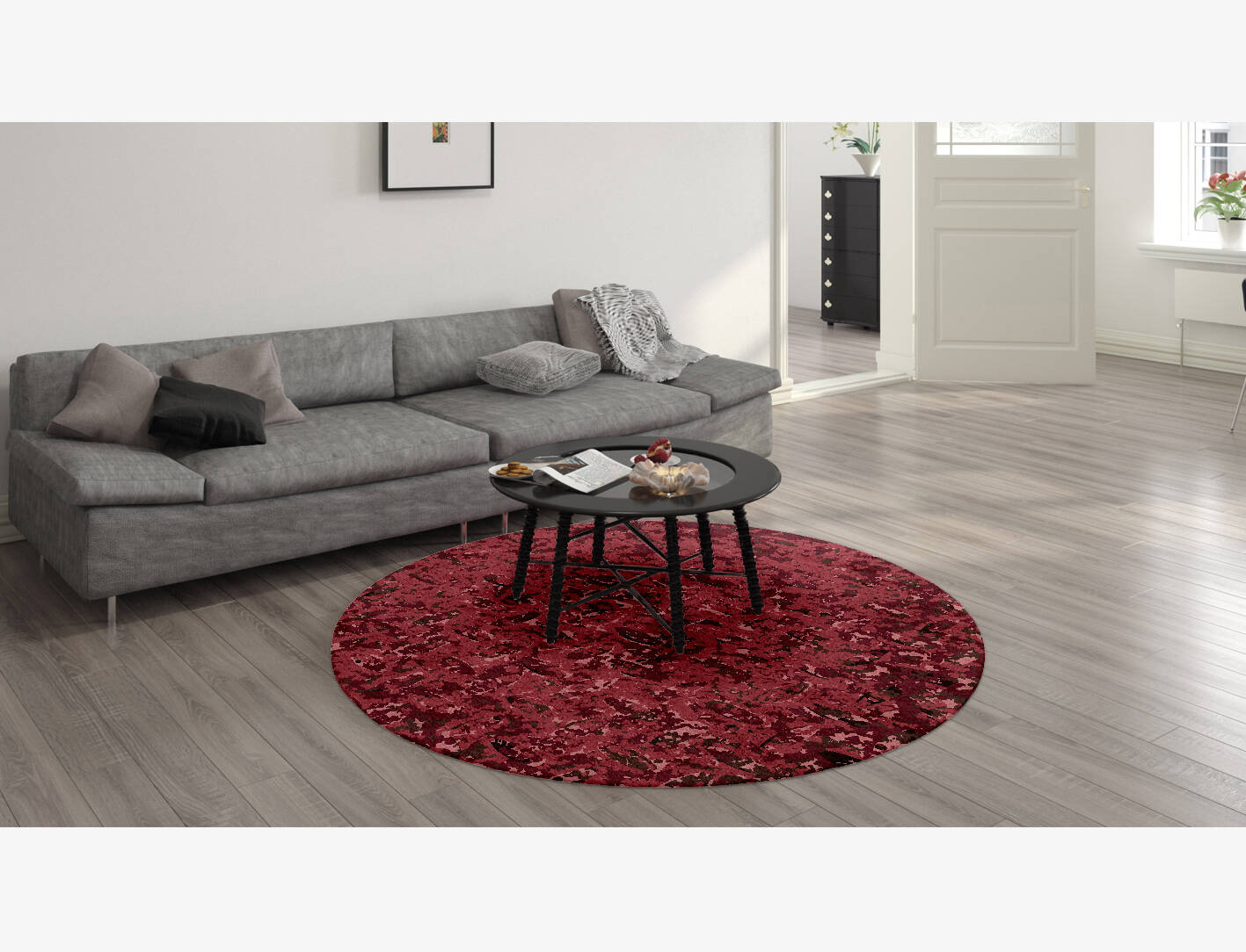 Etched Brush Strokes Round Hand Knotted Bamboo Silk Custom Rug by Rug Artisan