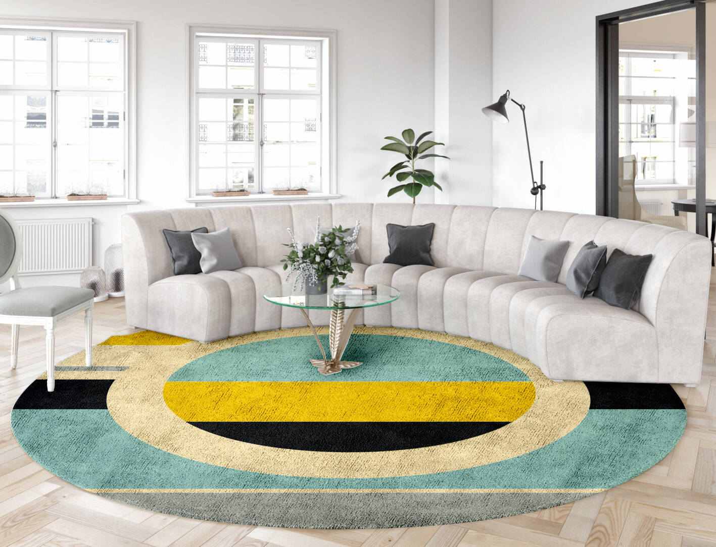 Factions Abstract Round Hand Tufted Bamboo Silk Custom Rug by Rug Artisan