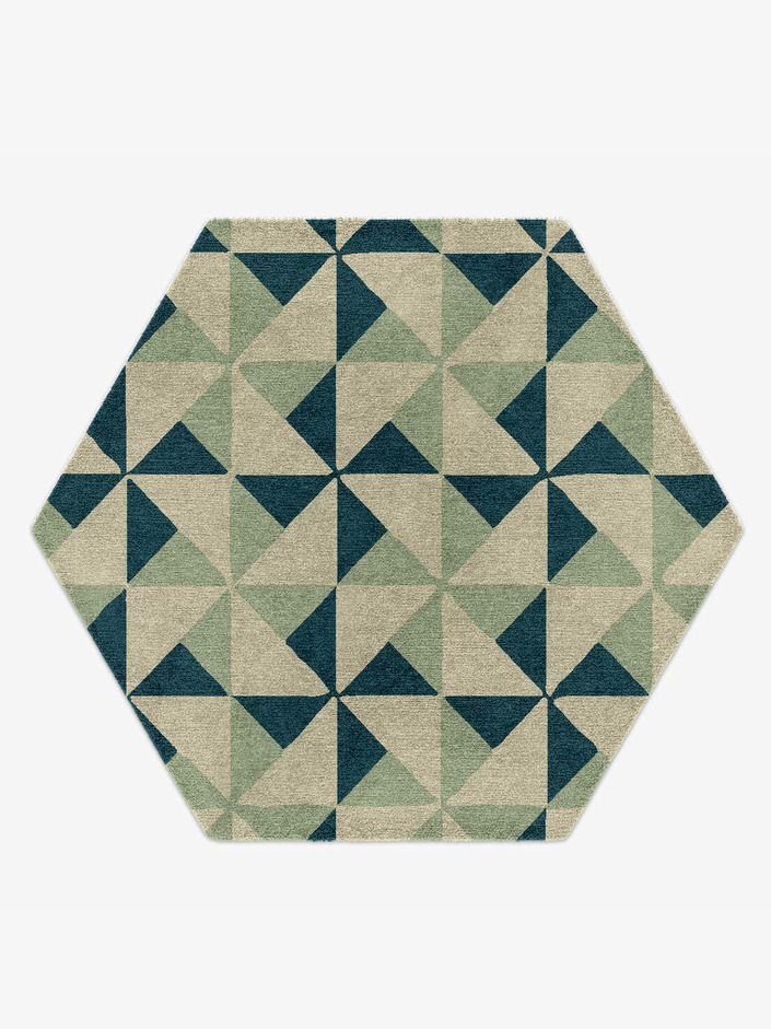 Fans Modern Geometrics Hexagon Hand Knotted Tibetan Wool Custom Rug by Rug Artisan