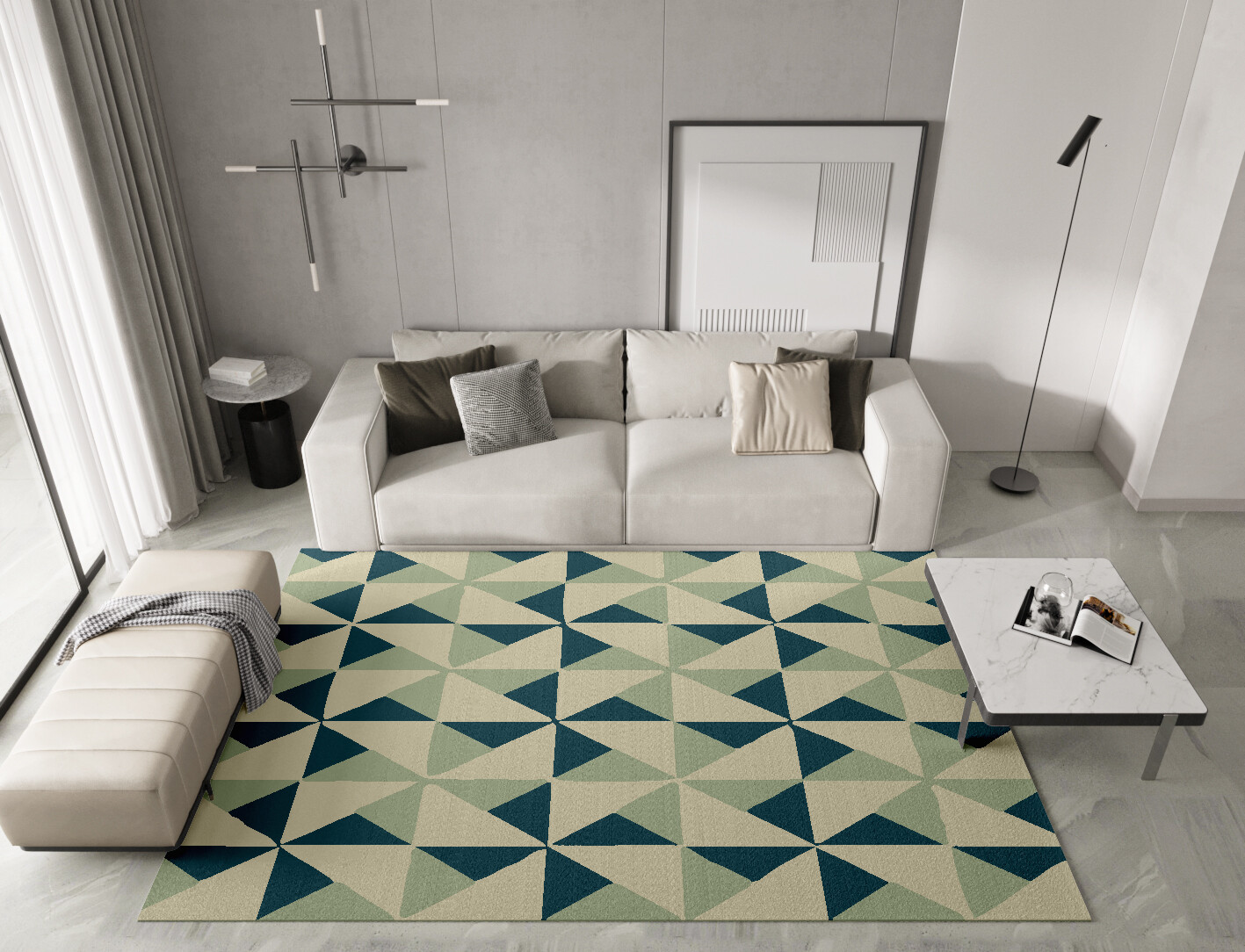 Fans Geometric Rectangle Hand Knotted Tibetan Wool Custom Rug by Rug Artisan