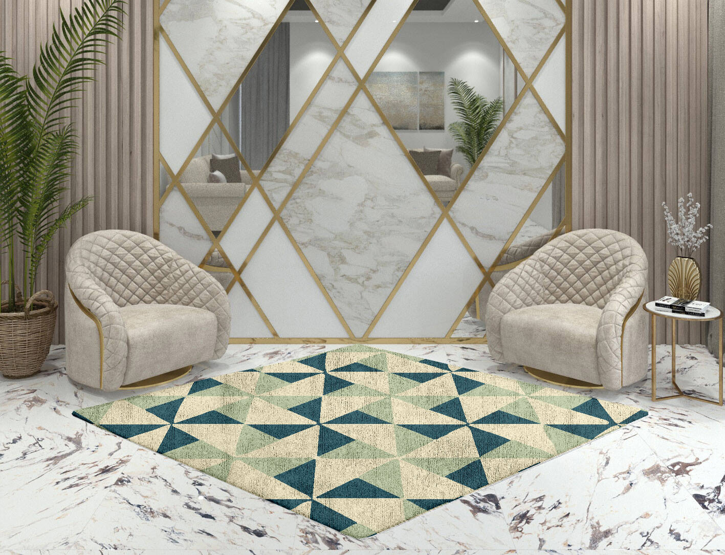 Fans Modern Geometrics Diamond Hand Tufted Bamboo Silk Custom Rug by Rug Artisan