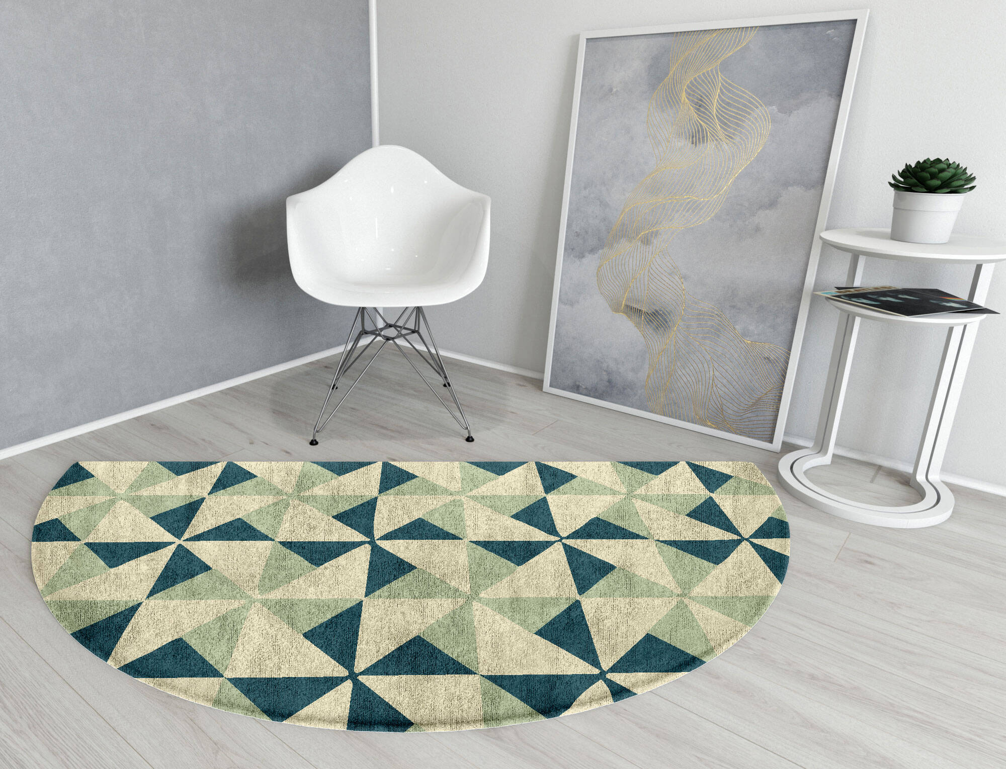 Fans Geometric Halfmoon Hand Tufted Bamboo Silk Custom Rug by Rug Artisan