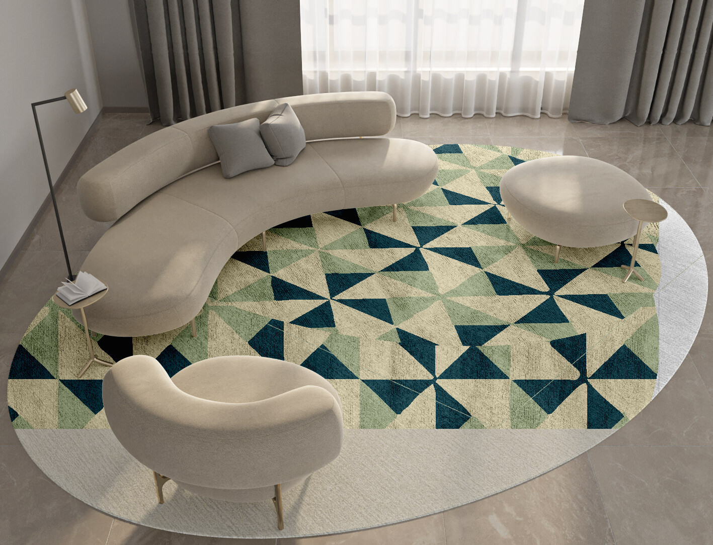 Fans Geometric Oval Hand Tufted Bamboo Silk Custom Rug by Rug Artisan