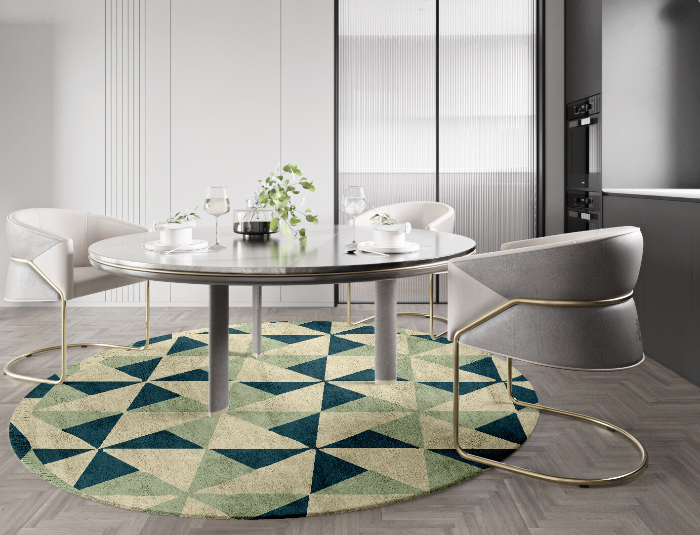 Fans Geometric Round Hand Tufted Bamboo Silk Custom Rug by Rug Artisan