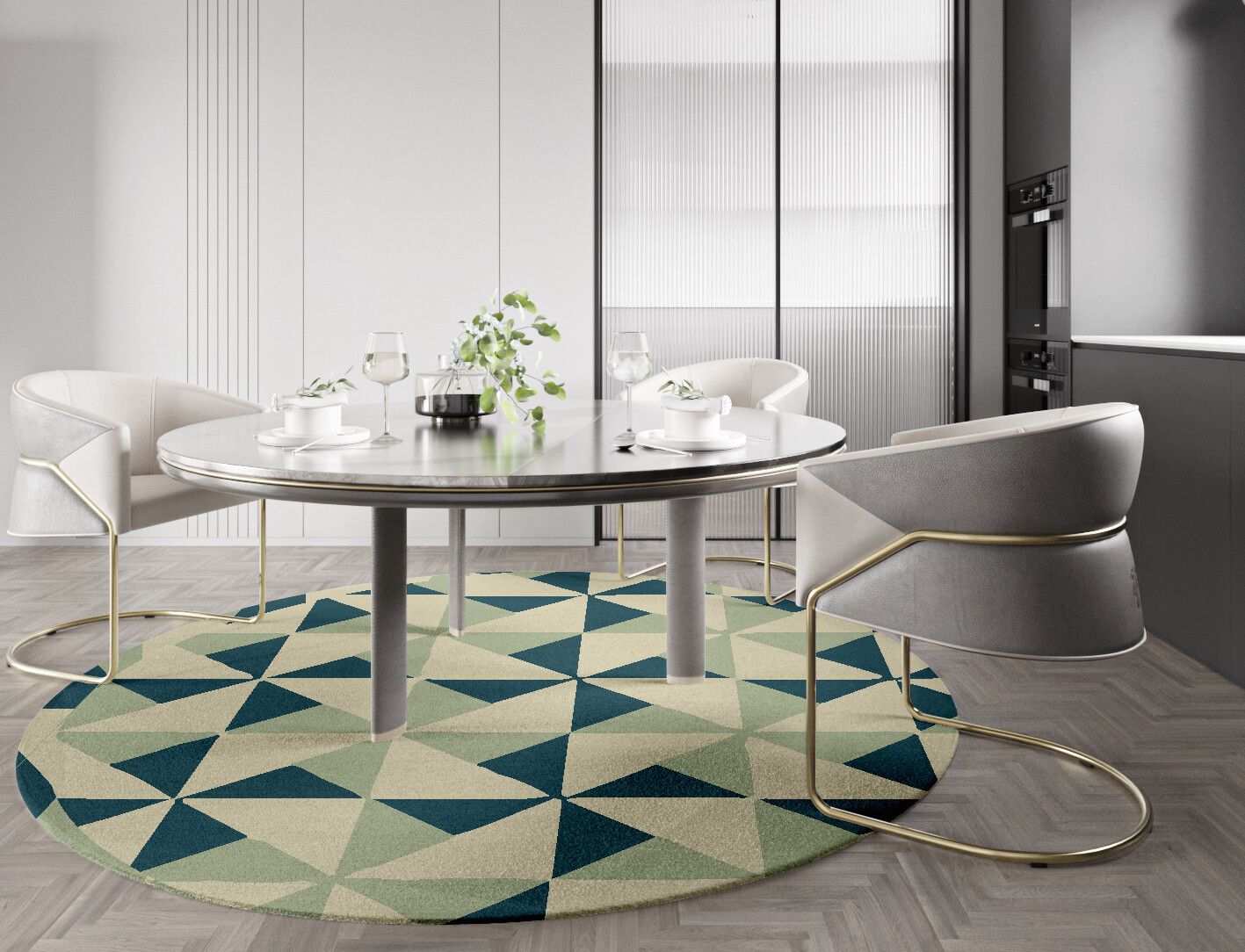 Fans Geometric Round Hand Tufted Pure Wool Custom Rug by Rug Artisan