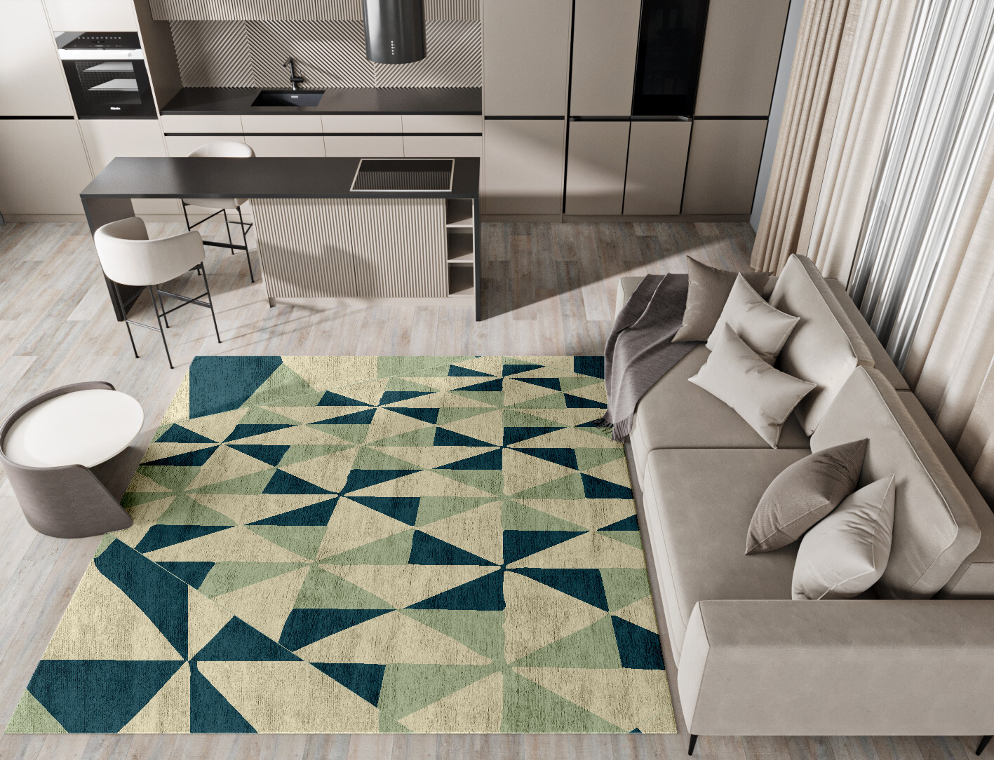 Fans Geometric Square Hand Tufted Bamboo Silk Custom Rug by Rug Artisan