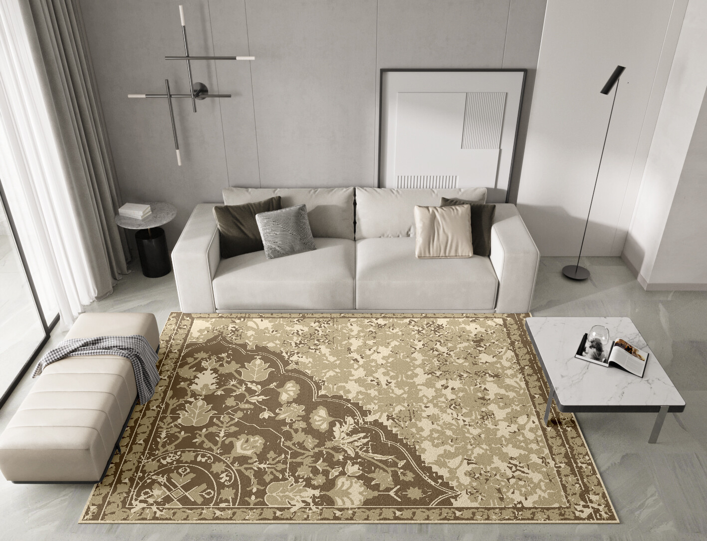 Farahan Beige Persian Bagh Rectangle Hand Tufted Pure Wool Custom Rug by Rug Artisan