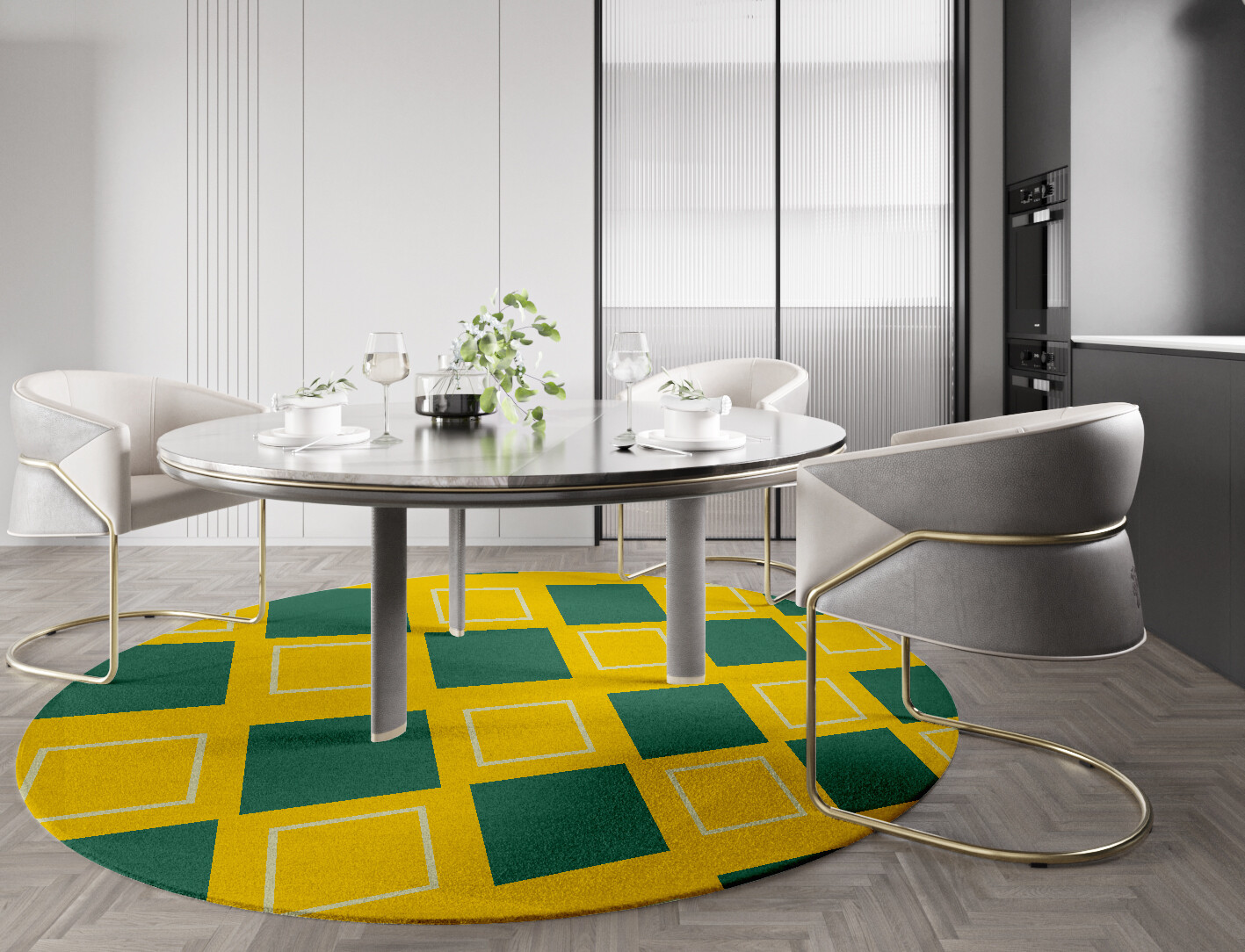 Fascia Geometric Round Hand Knotted Tibetan Wool Custom Rug by Rug Artisan