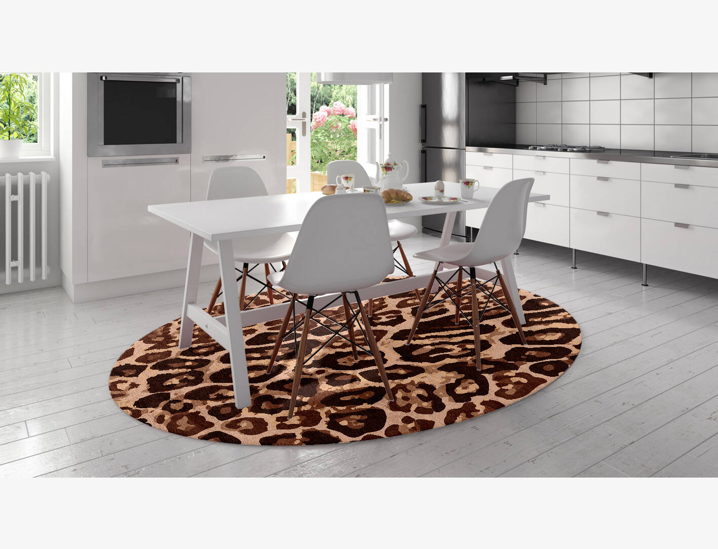 Fawn Spots Animal Prints Oval Hand Knotted Bamboo Silk Custom Rug by Rug Artisan