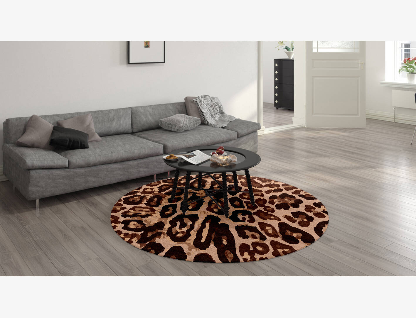 Fawn Spots Animal Prints Round Hand Knotted Bamboo Silk Custom Rug by Rug Artisan