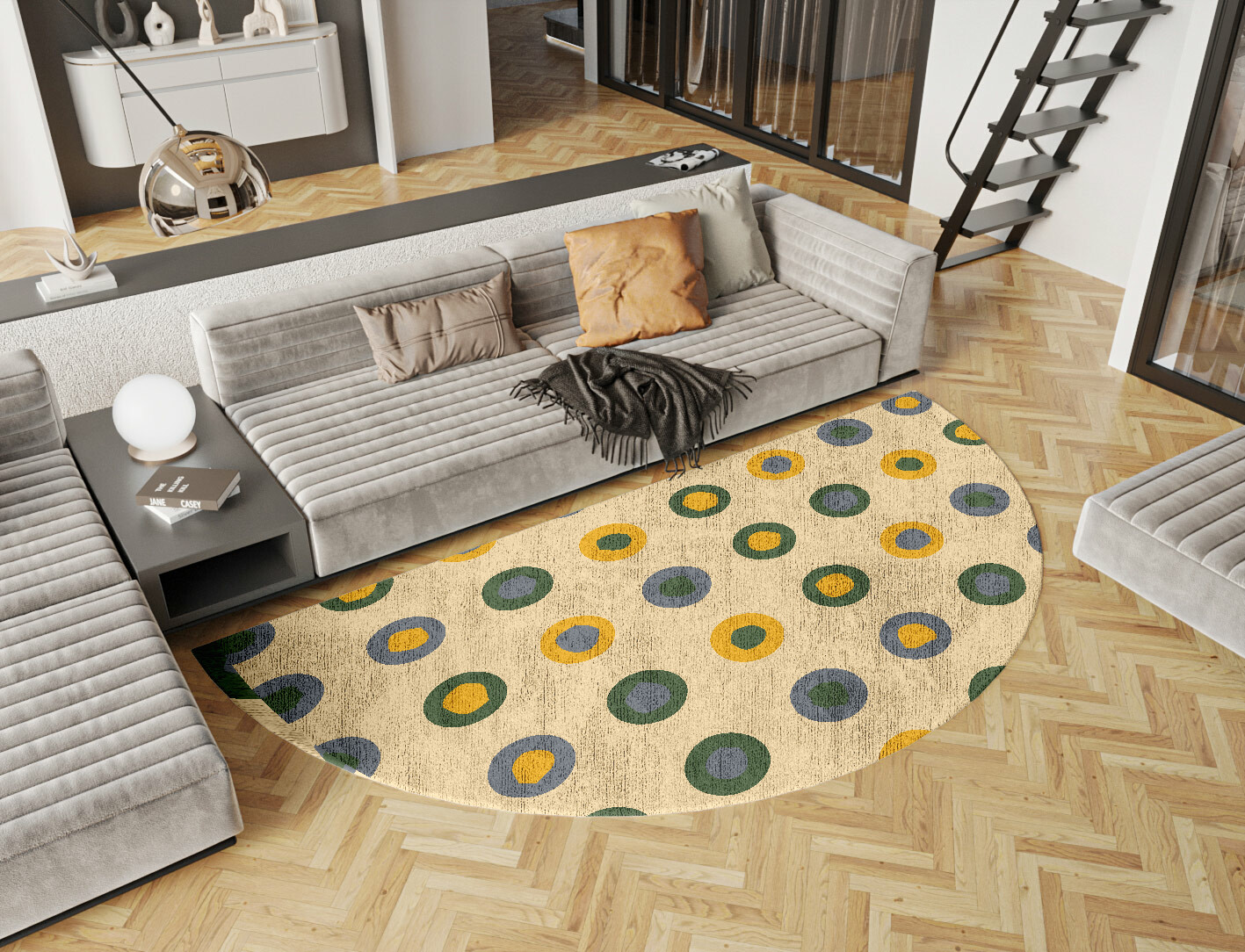 Fay Geometric Halfmoon Hand Knotted Bamboo Silk Custom Rug by Rug Artisan