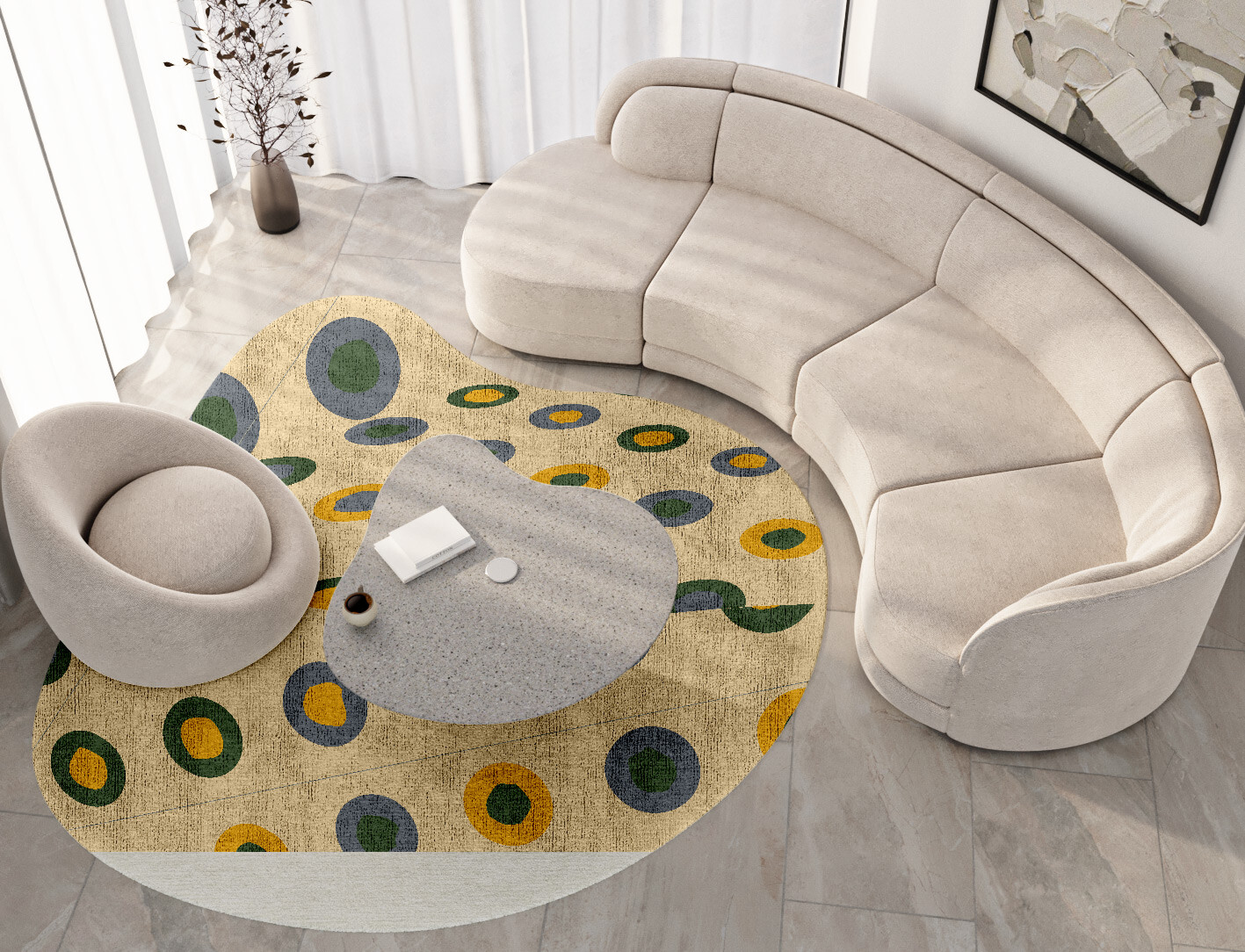 Fay Geometric Splash Hand Knotted Bamboo Silk Custom Rug by Rug Artisan