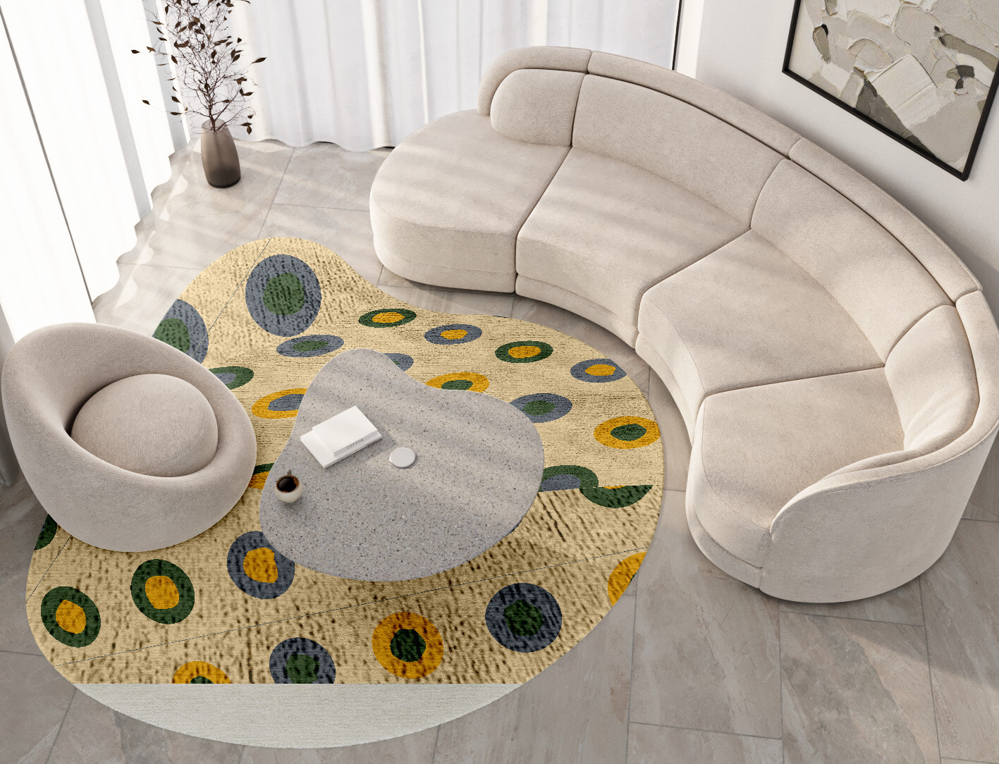 Fay Geometric Splash Hand Tufted Bamboo Silk Custom Rug by Rug Artisan