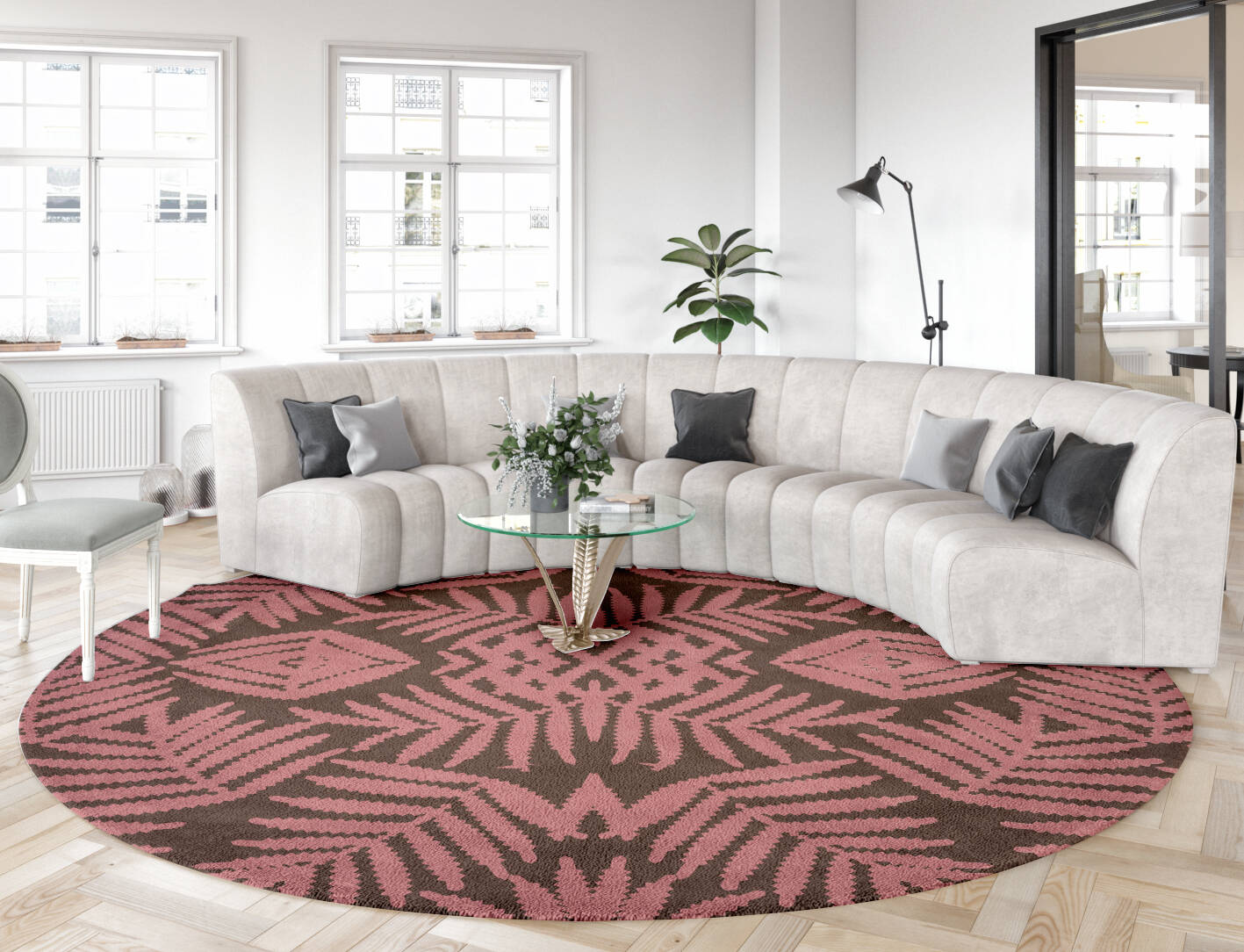 Fern Floral Round Hand Tufted Pure Wool Custom Rug by Rug Artisan