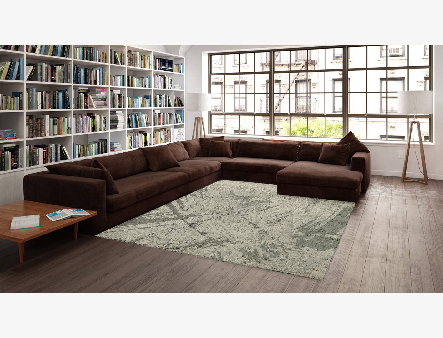 Fine Lines Brush Strokes Rectangle Hand Knotted Bamboo Silk Custom Rug by Rug Artisan