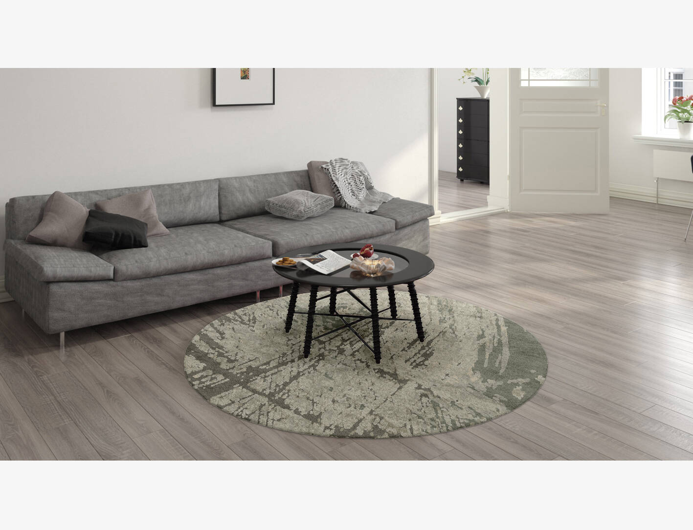 Fine Lines Brush Strokes Round Hand Knotted Bamboo Silk Custom Rug by Rug Artisan