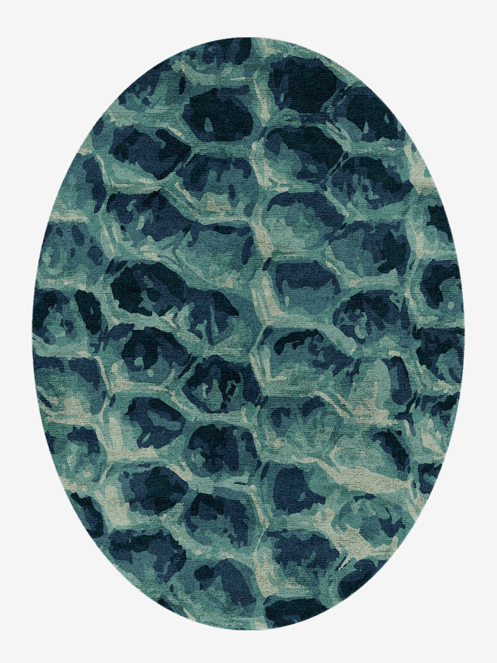 Fish Scales Animal Prints Oval Hand Knotted Bamboo Silk Custom Rug by Rug Artisan