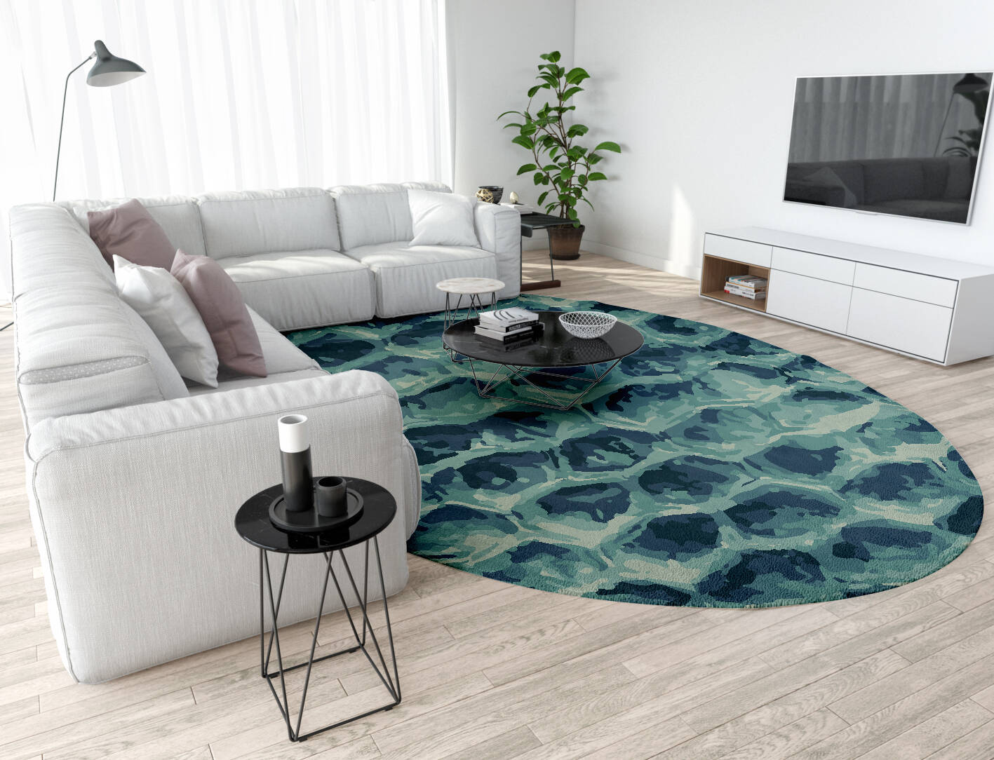 Fish Scales Animal Prints Oval Hand Tufted Pure Wool Custom Rug by Rug Artisan