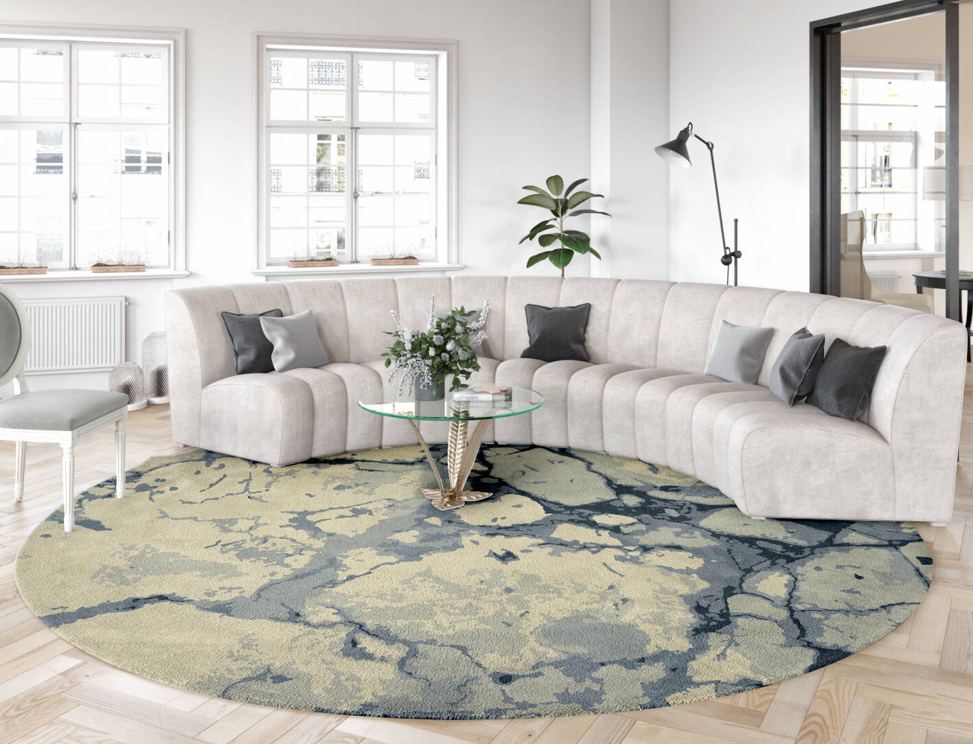Fissure Surface Art Round Hand Tufted Pure Wool Custom Rug by Rug Artisan
