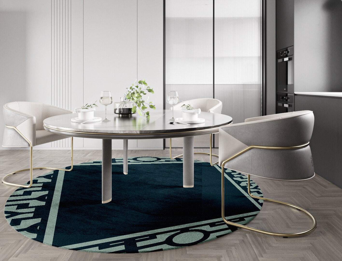 Flakey Geometric Round Hand Knotted Bamboo Silk Custom Rug by Rug Artisan