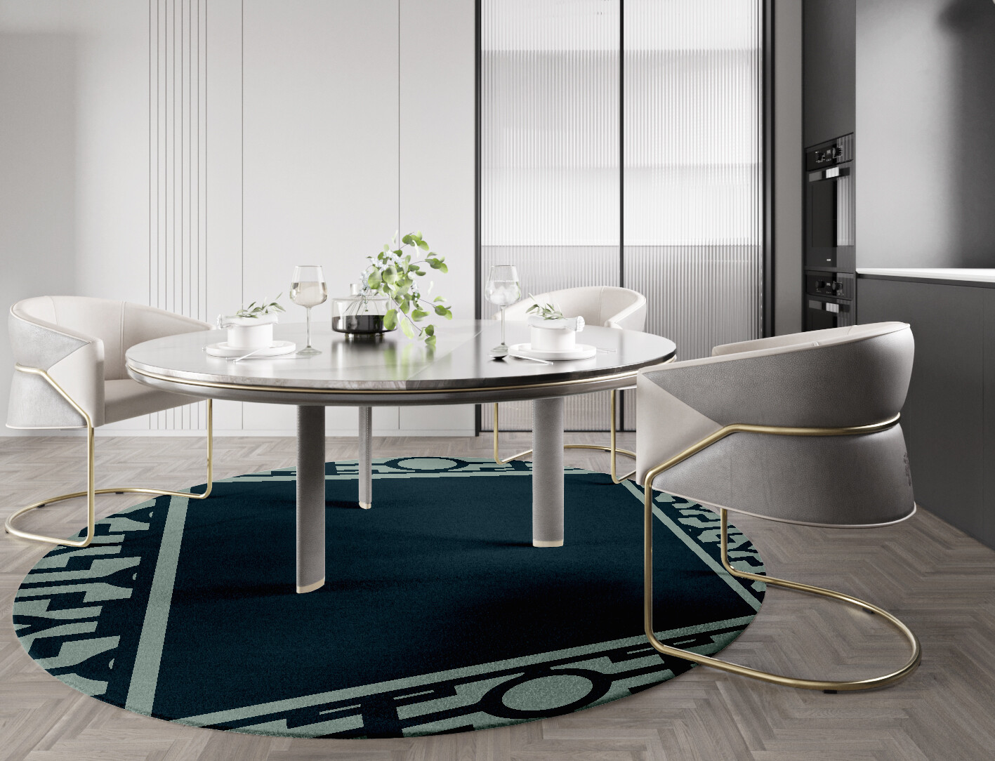 Flakey Geometric Round Hand Knotted Tibetan Wool Custom Rug by Rug Artisan