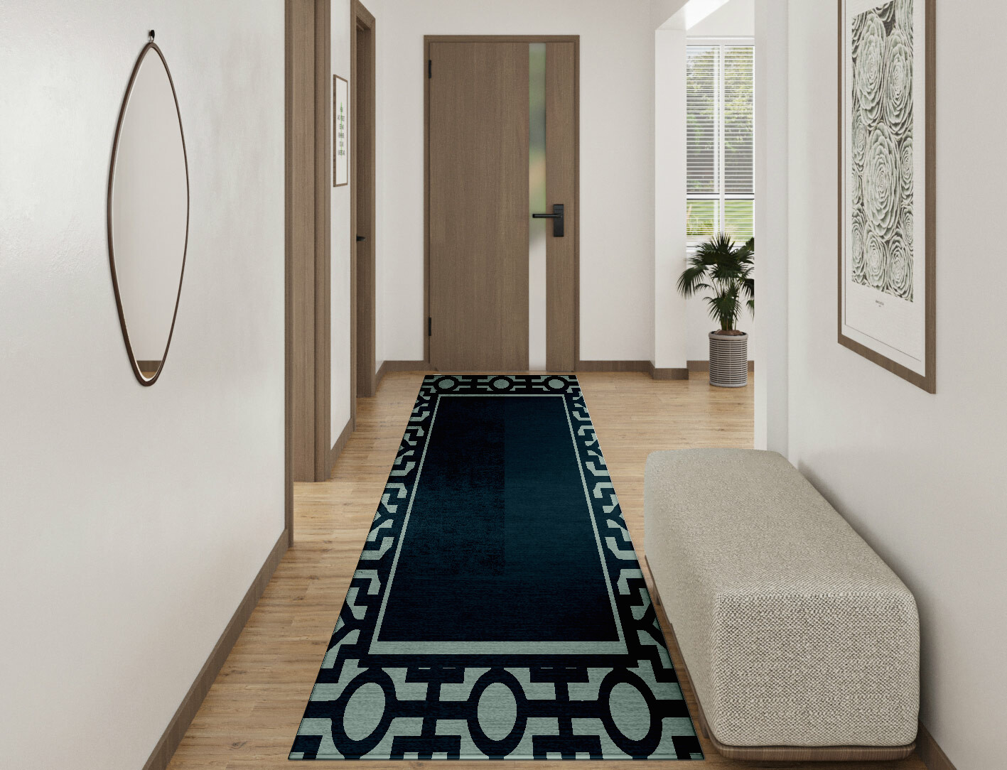 Flakey Geometric Runner Hand Knotted Bamboo Silk Custom Rug by Rug Artisan